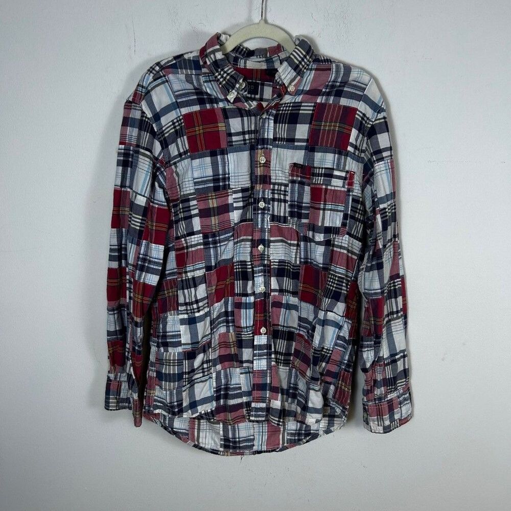 IZOD Jeans Patchwork Plaid Shirt Mens Medium Multicolor Cotton Button Down Long